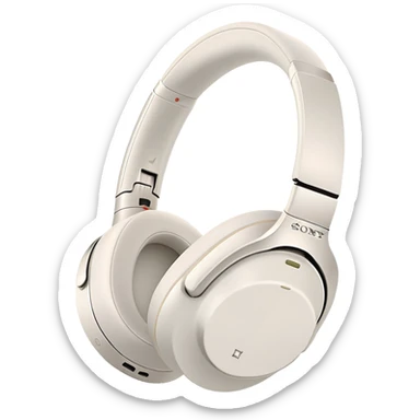 White Sony WH-1000XM4 headphones with minimal design, over-ear style with subtle Sony branding sticker