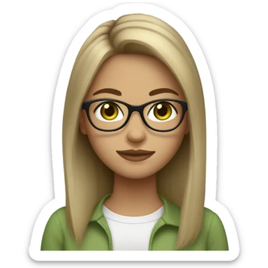 Girl with green eyes and lashes and Longbob Brown Hair and dark blond highlights and she wears glasses sticker