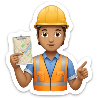 Worker pointing at construction site map sticker