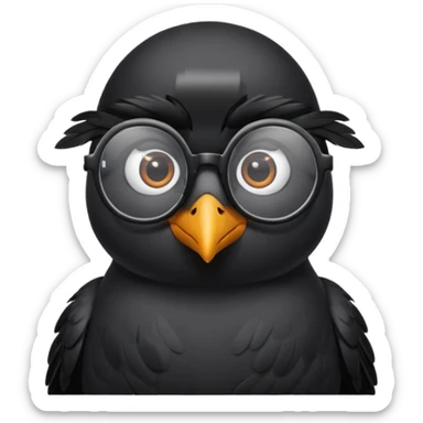 A minimalistic cute black bird with glasses sticker