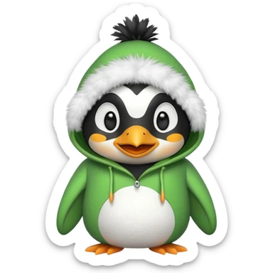 A cute penguin with a frog hoodie with a smile, smiley face in the middle sticker