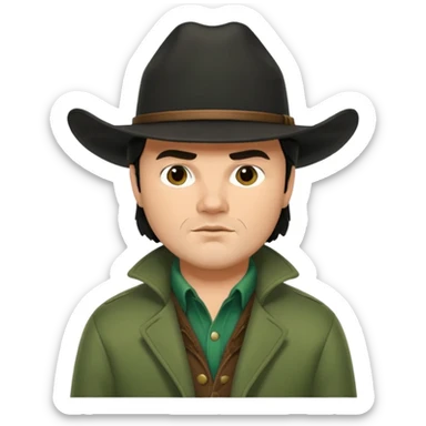 jack black haired cowboy in green coat with black hat sticker