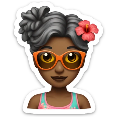 Girl with wavey hair with hibiscus flower and sunglasses sticker