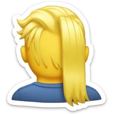 Back of a yellow mans head with yellow hair sticker