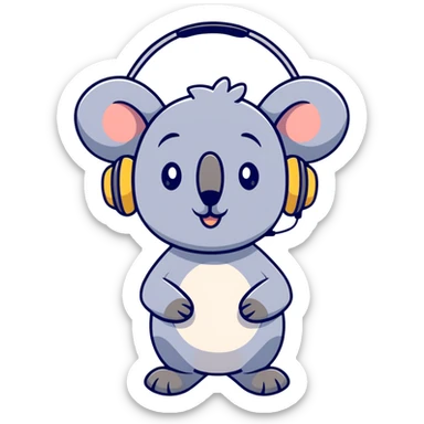 cute koala with headphones singing sticker