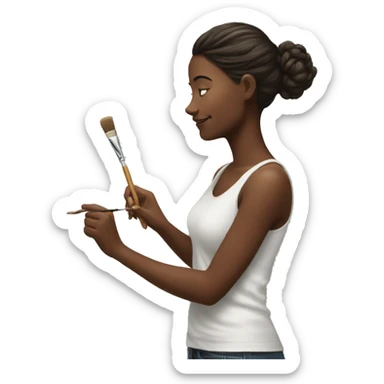 woman is painting sticker