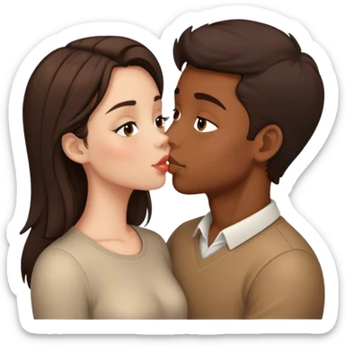Kiss between brunette girl and brunette boy  sticker