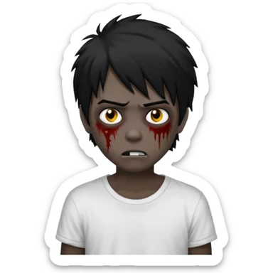 Boy, zombie, black hair, medium long, emo, shaggy, dark, spooky, white t shirt  sticker