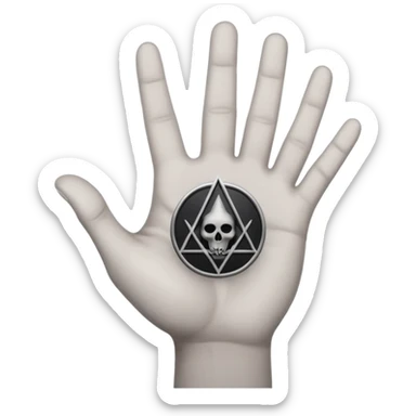 light grey hand with a black occult symbol on the palm sticker