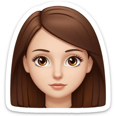 Emoji de chica blanca con cabello castaño lacio y ojos cafés con pestañas bonitas sticker