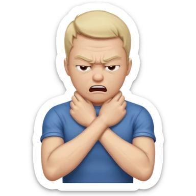 Grabbing throat with hands and looking angry with arms crossed and under chin, grabbing neck sticker