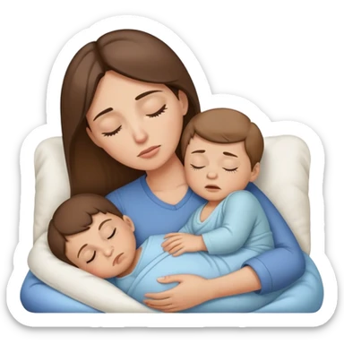 Light brunette tired mom forcing baby boy to go to sleep sticker