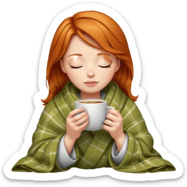 girl with ginger hair inside a blanket sipping coffee eyes closed sticker
