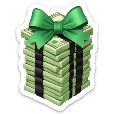 stack of money with black bow sticker