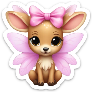 baby deer with fairy wings and a pink bow around its neck  sticker