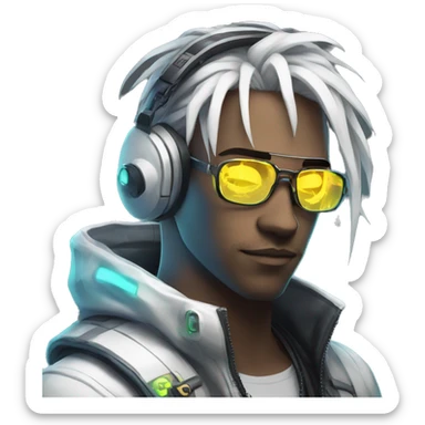 Anime gamer white guy cyberpunk neon  sticker