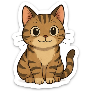 friendly cat with big eyes, cute, ghibli style sticker
