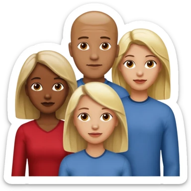 one male medium dark skin tone no hair and one woman light skin tone blonde highlights shoulder length hair and one woman light skin tone deep red long hair three people total sticker