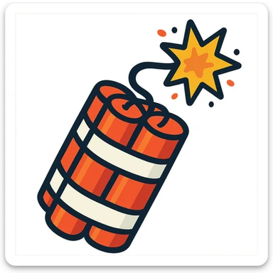 cartoon-style dynamite bomb with a lit fuse, red sticks bundled together, white tape, inspired by the reference image, playful and colorful sticker