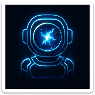 Futuristic AI assistant icon, glowing core with lightning and spark effects, sleek metallic neon tech lines, premium bold style, dark background, perfect for chat UI, 1:1 aspect ratio, no text sticker