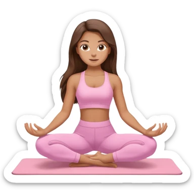 A tanned girl with long brunette hair in her 20’s doing Pilates wearing a ALO baby pink workout set  sticker