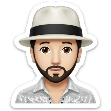 AJ McLean from Backstreet Boys with dark brown hair, black hat, white sequin outfit sticker