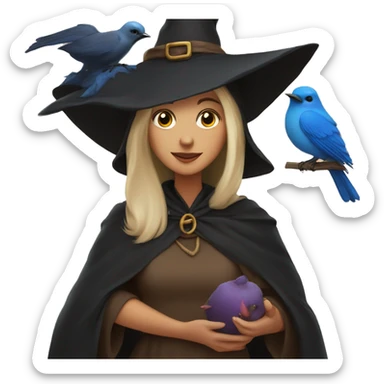 Witch and a bluebird  sticker