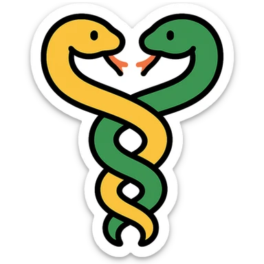two intertwined serpents colored icon sticker