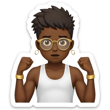 black boy in stringer with gold glasses frustrated pulling hair sticker