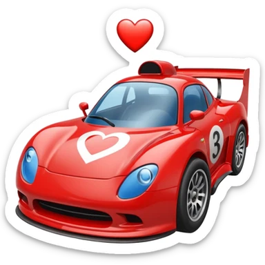 heart driving in a race car sticker