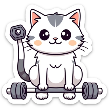 Cat lifting weights  sticker