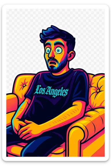 Convert the photo to a cartoon sticker in the style of Flux Pro with a surprised expression and transparent background. The style should reflect the vibrant and pop colors typical of Flux Pro cartoon stickers. sticker