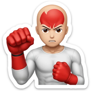 Angry Saitama with his red giant hand punching sticker