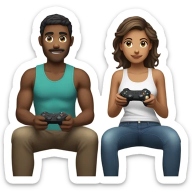 Brown Boyfriend and white girlfriend playing PlayStation  sticker
