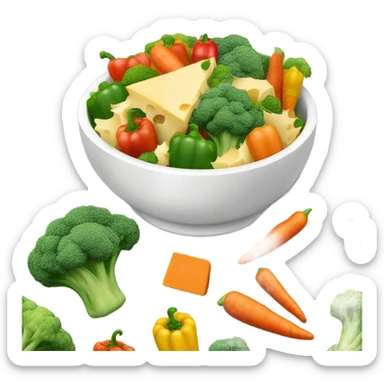 Bowl with vegetables baked with cheese sticker