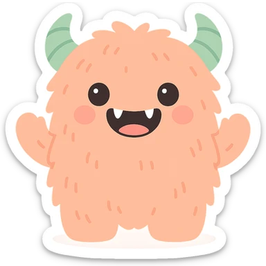 a big hairy monster with horns and sharp teeth, kawaii style, suitable for the animal and nature section of emojis sticker