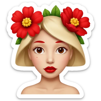 Create an emoji that lips are big, red, shiney and have flower on her head sticker