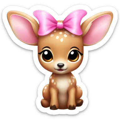 baby deer with fairy wings and a pink bow around its neck  sticker