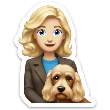 blue eyed blonde lady with brown Cockapoo dog sticker