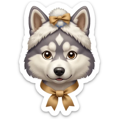 husky with head ribbon and shirt sticker