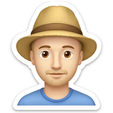 A young man without a beard, forty-five years old, wearing clothes and wearing a beautiful hat, the hat says "3Dкухня Королевых" sticker