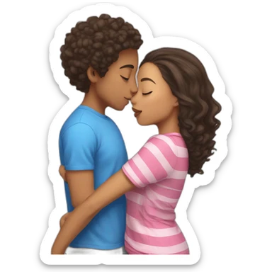 Lightskin boy in blue shirt kissing ia mixed girl with pink shirt and lightskin stripes sticker
