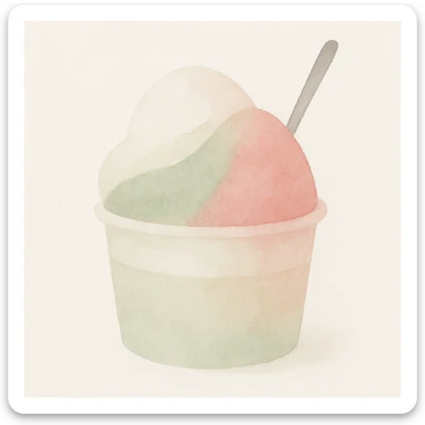Handmade gelato in watercolor style with white, green, and pink pastel tones sticker