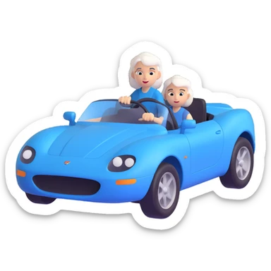 mother with white hair driving a blue sports car sticker