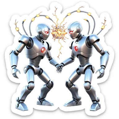 robotic fight between two futuristic robots like ultron   sticker