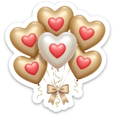 pearl-colored bow and 6 beige  aesthetic heart-shaped balloons sticker