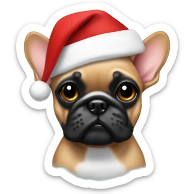 Fawn with black mask Frenchie wearing a Santa hat sticker