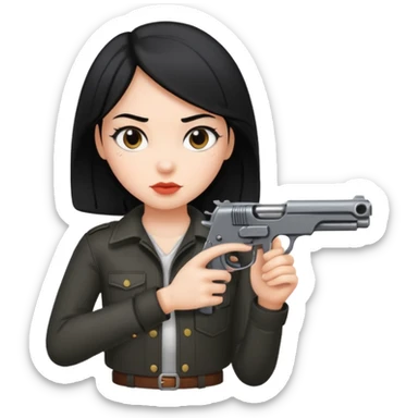 black hair girl with a gun  sticker