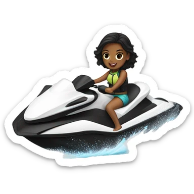 black haired girl white riding jet ski sticker