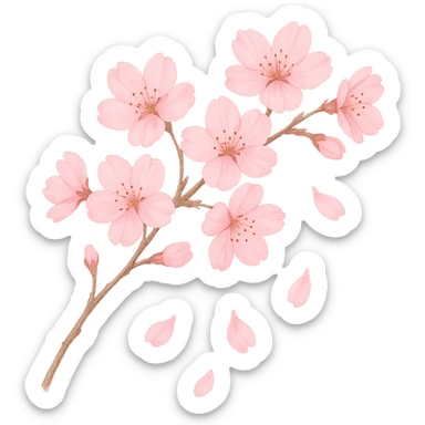 pink cherry blossom with falling petals, no background sticker